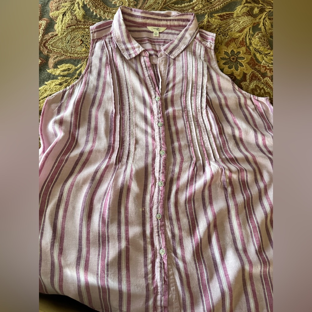 Terra & Sky Pink and White Striped Sleeveless Button-Front Blouse